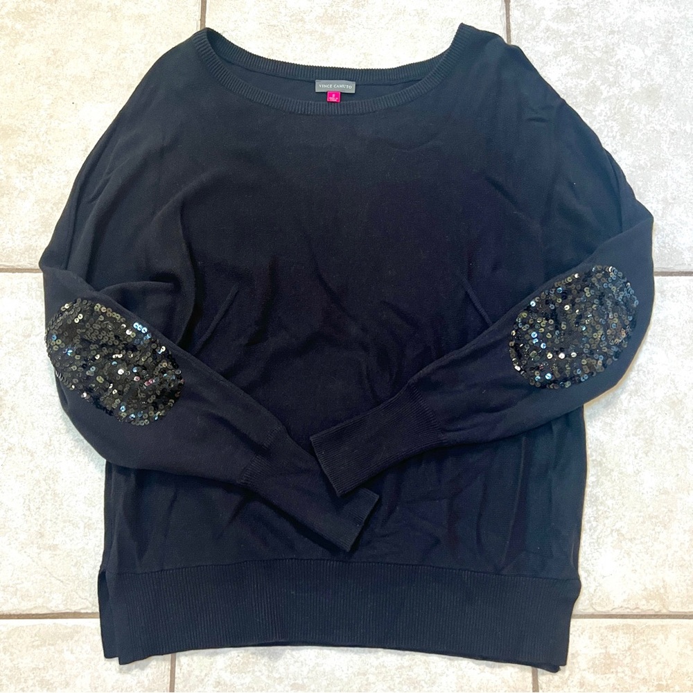 Vince Camuto Black Sweater w/ Sequin Elbows